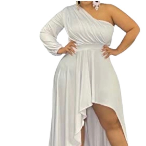 IyMoo Womens Sexy Plus Size One Shoulder Long Sleeve High Low Maxi Dress - Picture 4 of 11